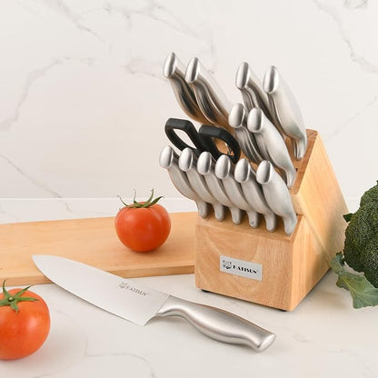 Kitchen Knife Set, 15 Pieces Knife Set with Block, Knives Set for Kitchen, Silver Hollow Ergonomic Handle for Chef Knife Set, Kitchen Shears,Black Knife Block Set