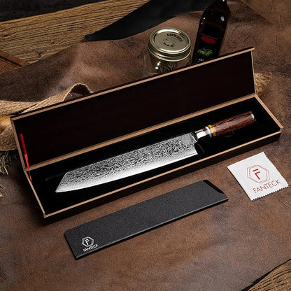 Fanteck 9.5" Kiritsuke Chef Knife,Kitchen Knife Damascus Pro Sharp VG10 High Carbon Stainless Steel 67-Layer Meat Sushi Fruit Cutting Chef Knife[Gift Box & Plastic Cover]Ergonomic Pakkawood Handle