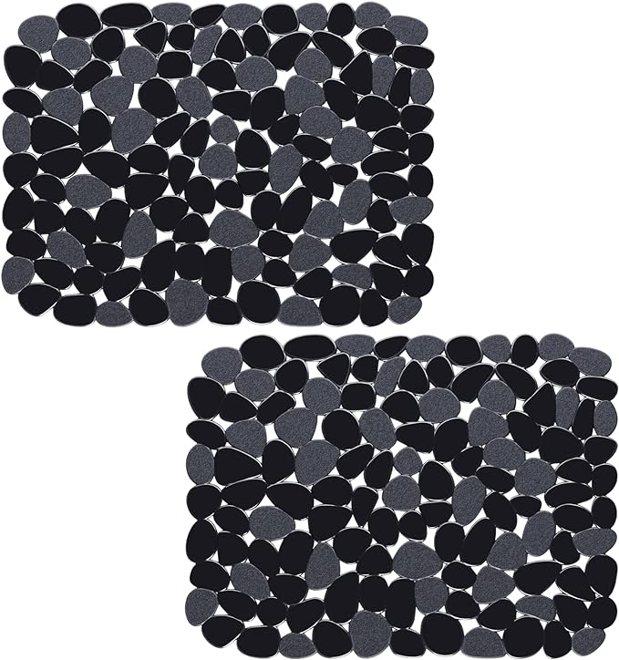 Bligli Pebble Sink Mat for Stainless Steel/Ceramic Sinks, 2 Pack PVC Sink Protectors Mats for Bottom of Kitchen Sink, Dish Drying Mat for Dishes and Glassware, 15.7 x 11.8 inch, Black