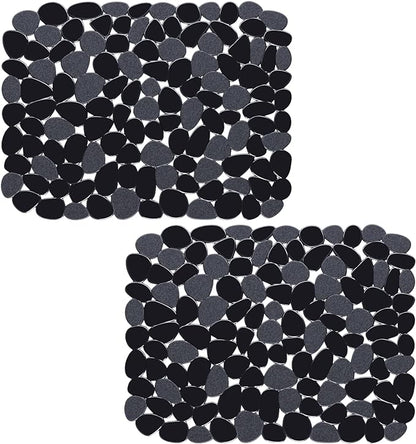 Bligli Pebble Sink Mat for Stainless Steel/Ceramic Sinks, 2 Pack PVC Sink Protectors Mats for Bottom of Kitchen Sink, Dish Drying Mat for Dishes and Glassware, 15.7 x 11.8 inch, Black