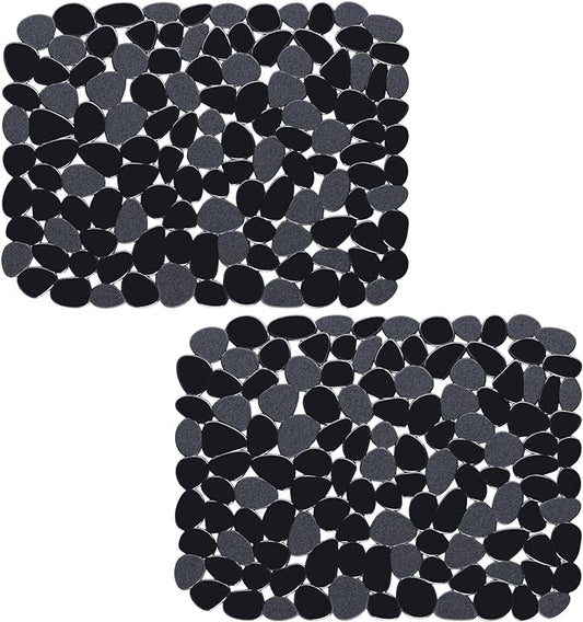 Bligli Pebble Sink Mat for Stainless Steel/Ceramic Sinks, 2 Pack PVC Sink Protectors Mats for Bottom of Kitchen Sink, Dish Drying Mat for Dishes and Glassware, 15.7 x 11.8 inch, Black