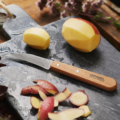 OPINEL Les Essentials - Small Kitchen 4 Piece Knife Set - Paring, Serrated, Peeler, Vegetable Knife, Corrosion Resistant High Carbon Steel, Made in France (Natural)