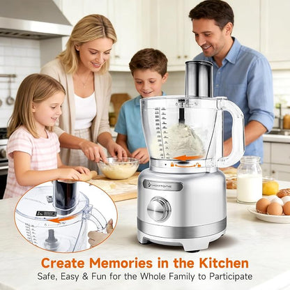 Homtone 16 Cup Food Processor Large, 9-in-1 Vegetable Chopper with 7 Blades for Shredding, Slicing, French Fry Cutting, Meat Grinding, Dough Kneading, 3 Speeds, Dishwasher Safe (Silver, 16 cup)
