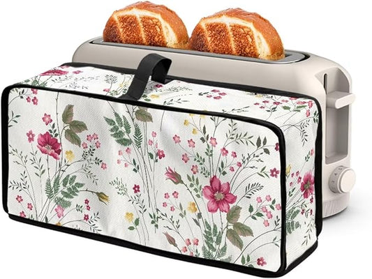 Fresh Floral Toaster Cover 2 Slice Long Slot Slim Toaster Dust Cover, Easy to Fold and Carry, Heat-Resistant Dustproof Protective Covers for Small Appliance