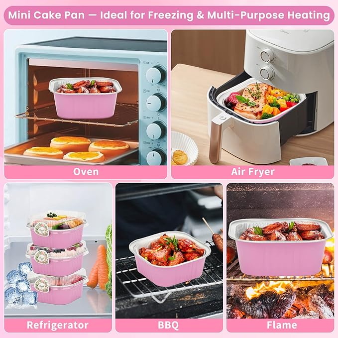 245 PCS 10 oz Mini Cake Pans with Lids, 60 Pack 4.4x4.4 Large Aluminium Foil Pan Mini Cake Tins with Lids and Spoons, Square Individual Baking Pan Cup for Wedding Birthday Party Picnics