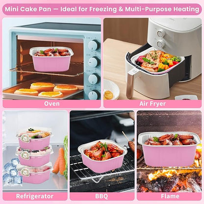 245 PCS 10 oz Mini Cake Pans with Lids, 60 Pack 4.4x4.4 Large Aluminium Foil Pan Mini Cake Tins with Lids and Spoons, Square Individual Baking Pan Cup for Wedding Birthday Party Picnics