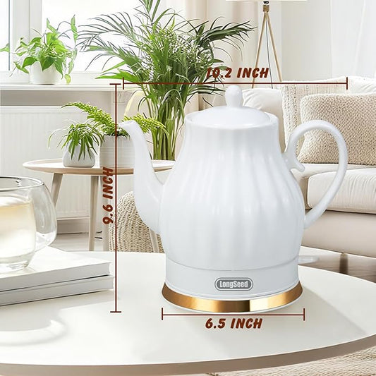 Ceramic Electric Kettle, 1.5 Liters/1200W Electric Tea Kettle, Heats Water Quickly, Automatic Shut - off, Boil - Dry Protection, Free Of BPA, Matte White
