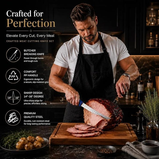 DRAGON RIOT 4 Piece Butcher Knife Set Brisket Trimming Set Include 6" Boning Knife, 6" Skinning Knife, 10" Butcher Breaking Knife and 10" Sharpening Steel