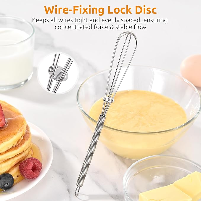 U-Taste 7" Mini Whisk for Cooking: 18/8 Stainless Steel Small Metal Kitchen Wisk, Tiny Hand Mixing Tool for Coffee, Egg, Sauce, 6-Wires Compact Head for Baking, Beating in Bowl, Mug, Jar (Set of 2)