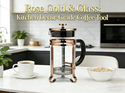 34oz French Press Coffee Maker, Thickened Borosilicate Glass & 304 Stainless Steel Double Mesh Filter. Cold Brew & Tea Brewer for Travel Camping, Kitchen Decor, Bar Accessories Gift (Copper)