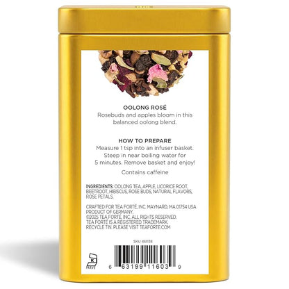 Tea Forte Oolong Rose Premium Loose Leaf Caffeinated Tea Blend Canister, Makes 35-50 Cups