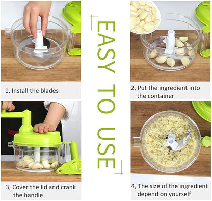 Cambom Manual Vegetable Cutter Food Processor 8 in 1 - Chopper, Mixer, Blender, Whipper, Egg Separator, Mincer, Grinder, Dicer with Clear Container 1200ml BPA Free