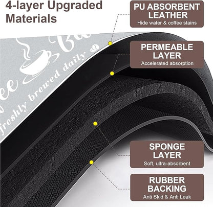 CooRug Absorbent Coffee Mat, Fashion Dish Drying Mat for Kitchen Counter Coffee Bar Accessories Espresso Machine Dish Rack 16" x 24" Light Grey