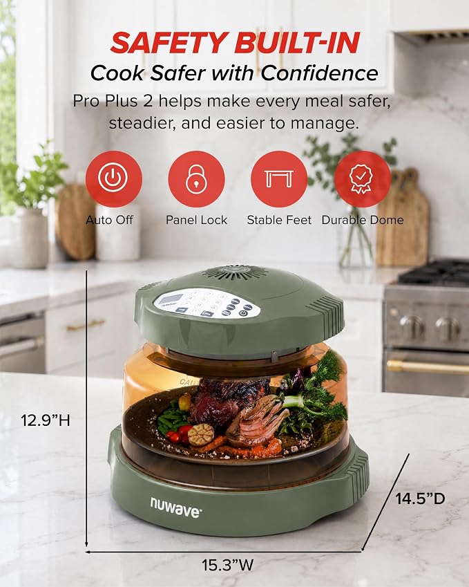 Nuwave Pro Plus 2 Air Fryer Oven, Infrared Countertop Convection, No Defrost No Preheat, Triple Combo Heating, 10-in-1 Multicooker, PFAS & BPA Free, 10LB Capacity, Dishwasher Safe Parts, 20660V03O