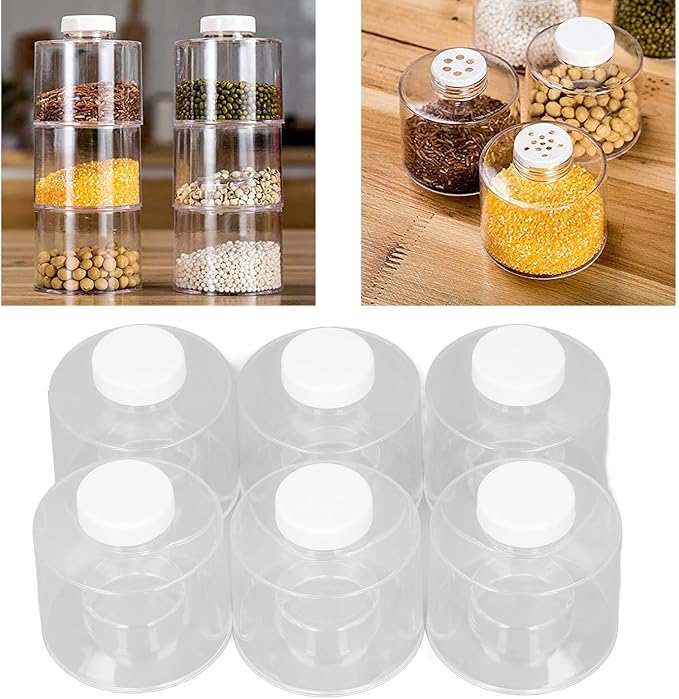 Horoper 6 Pcs Seasoning Box, Transparent Stackable Spice Pot Spice Tower, Spice Storage Box with Separate Covers, Travel Seasoning Pot Spice Jars Containers with Sifters