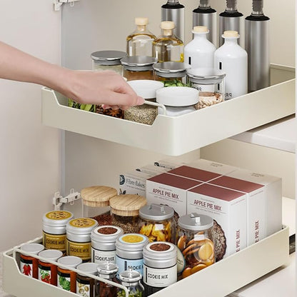Pull Out Cabinet Organizer, Slide Out Pantry Shelves with Nylon Adhesive, Heavy Duty Sliding Drawer Pantry Shelf for Pantry Kitchen Home Bathroom Under Sink