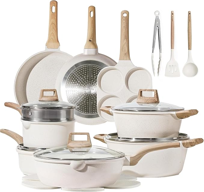CAROTE Pots and Pans Set, Nonstick Cookware Sets, 21pcs Induction Cookware Kitchen Set Non Stick Cooking Set w/Frying Pans & Saucepans (PFOS, PFOA Free)