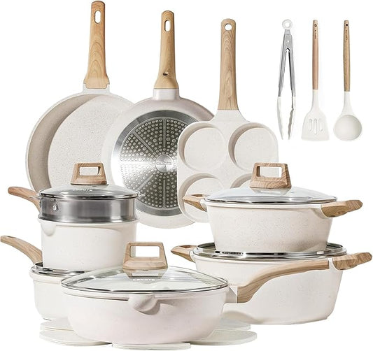 CAROTE Pots and Pans Set, Nonstick Cookware Sets, 21pcs Induction Cookware Kitchen Set Non Stick Cooking Set w/Frying Pans & Saucepans (PFOS, PFOA Free)