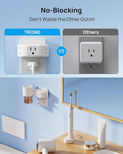 TROND Outlet Extender, 3-Prong Grounded Wall Plug Splitter, 3 Way Angled Outlet Adapter, ETL Listed, Cruise Ship Essentials, Plug Expander with 3 Electrical Sockets for Bathroom, Kitchen, White