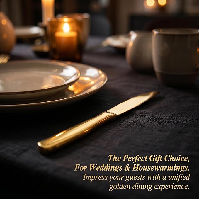 McCook® Knife Sets, Golden Titanium Stainless Steel Kitchen Knife Block Sets with Built-in Sharpener, 15 Piece Knives, Restaurant Grade Sharp, Elegant Gold & Stylish Wooden Block for Modern Culinary