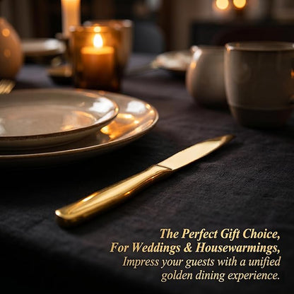 McCook® Knife Sets, Golden Titanium Stainless Steel Kitchen Knife Block Sets with Built-in Sharpener, 15 Piece Knives, Restaurant Grade Sharp, Elegant Gold & Stylish Wooden Block for Modern Culinary