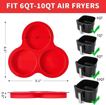 Puyeipt 2 Pack Air Fryer Muffin Top Pans, 4 Inch Jumbo Silicone Egg Molds for Breakfast Sandwiches, Egg Bites, Hamburger Buns, Tart, Pancake