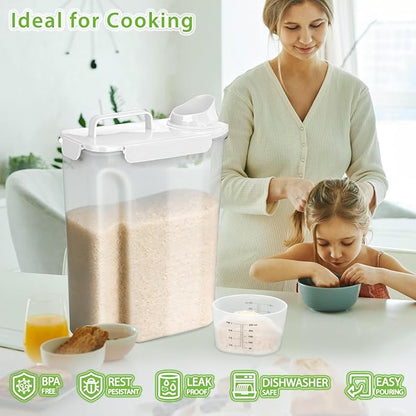 Viretec Rice Storage Container, 15 to 20lb Dry Food Airtight Dispenser, Pet Dog Cat Food Canister, BPA Free Clear Plastic Kitchen and Pantry Organization Bin for Oatmeal, Cereal, Pasta, Flour White