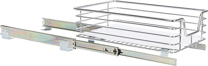 Household Essentials Chrome-Plated Steel Pull-Out Basket Organizer with Plastic Accents