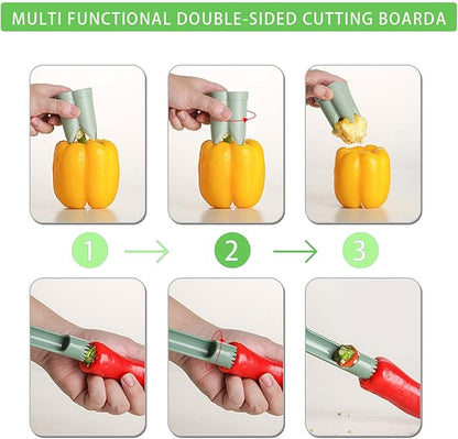 Pepper Corer, 2 in 1 Red Bell Pepper Seed Corer Remover Tool, Fruit & Vegetable Corers Quick Cave Tools for Jalapeno Cutter Deseeder, Bright Green, 2 PCS