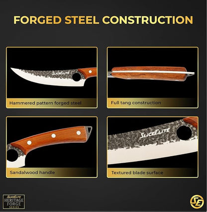 SliceElite Hand-Forged Professional Butcher Knife (3 PC PREP KNIFE SET W/SANDSLWOOD HANDLES)