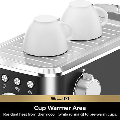 CHULUX Slim Espresso Machine with Milk Frother, 20 Bar Professional Italian Pump Espresso Coffee Machine for Home Cappuccino & Latte Maker, Stainless Steel, Black