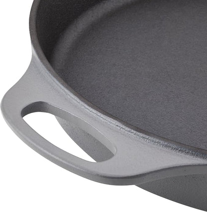 Rachael Ray NITRO Cast Iron Frying Pan/Skillet with Helper Handle and Pour Spouts, 12 Inch, Gray