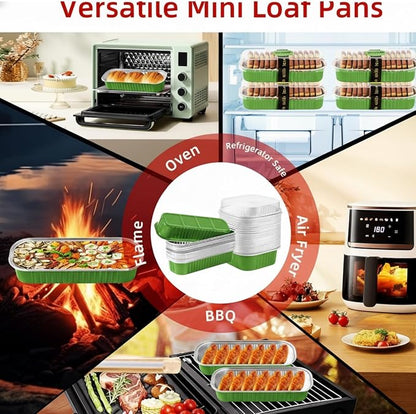 30 Pack 6.8oz Christmas Green Disposable Rectangular Aluminum Foil Mini Loaf Pans with Lids,Mini Cake Pans for Baking, Loaf Baking Pans, Small Individual Containerfor for Patrick’s Day Party Picnics
