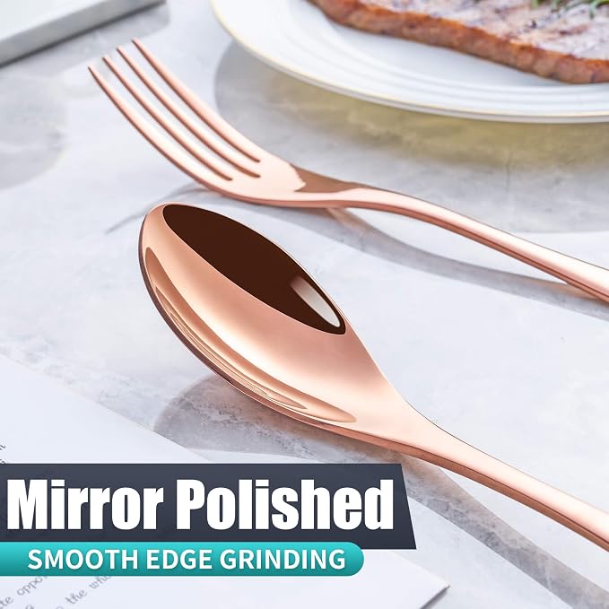 24 Pieces Rose gold Silverware Set with Steak Knives Service for 4,Modern 18/10 Stainless Steel Flatware Cutlery Set,Utensil Set for Home Restaurant Hotel,Mirror Polished,Dishwasher Safe
