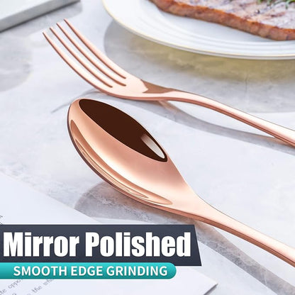 24 Pieces Rose gold Silverware Set with Steak Knives Service for 4,Modern 18/10 Stainless Steel Flatware Cutlery Set,Utensil Set for Home Restaurant Hotel,Mirror Polished,Dishwasher Safe