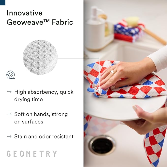 GEOMETRY Kitchen Towels - Quick Dry, Absorbent Microfiber Dish Towels for 4th of July, Memorial Day, Veterans Day, and Holiday Decor - Red, White, and Blue- Patriot Picnic