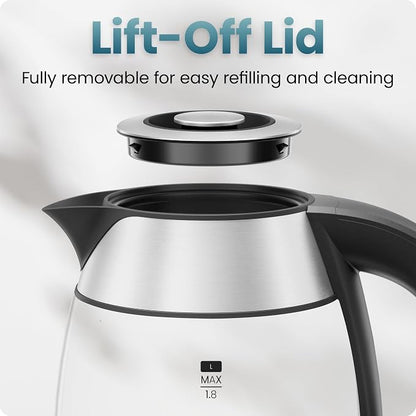 Chefman Electric Kettle 1500W, 1.8L Hot Water Boiler, Removable Lid for Easy Cleaning, LED Indicators, Auto Shutoff & Boil-Dry Protection, Borosilicate Glass Electric Tea Kettle – Stainless Steel