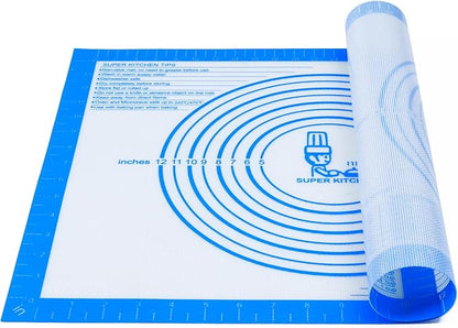 Nonstick Silicone Pastry Baking Mat Large with Measurements 16''By 20'' for Silicone Baking Mat, Counter, Dough Rolling/Pie Crust Pad By Folksy Super Kitchen (16×20, Blue)