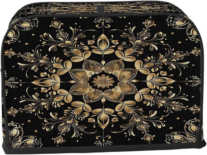Toaster Cover 4 Slice Wide Slot Black Gold FlowerBread Toaster Oven Dustproof Cover Small Appliance Kitchen Covers Dust and Fingerprint Protection for Women Gift 4 Slice