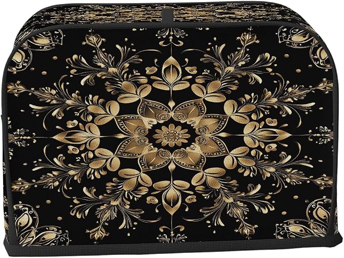 Toaster Cover 2 Slice Wide Slot Black Gold FlowerBread Toaster Oven Dustproof Cover Small Appliance Kitchen Covers Dust and Fingerprint Protection for Women Gift 2 Slice