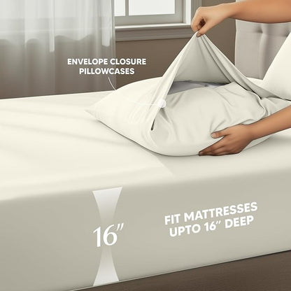 Utopia Bedding Twin Sheet Set – 3 Piece Bed Sheets for Twin Size Bed, Soft and Breathable Microfiber, Includes 1 Fitted Sheet, 1 Flat Sheet and 1 Pillowcase – Oeko Tex (Ivory)