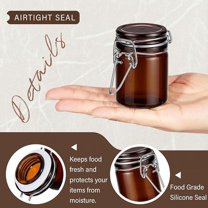 Norme 24 Pack 1.7oz Amber Airtight Mini Glass Jars with Lids, Cylinder Food Storage Container Airtight Food Wire Clip Fastening for Flour Kitchen Sugar Cereal Kitchen Canning Pickling Mason Jars