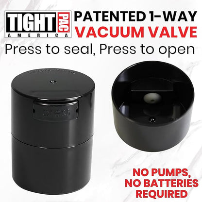 TIGHTPAC MINIVAC Portable Vacuum Seal Airtight Container – Keeps Coffee Beans, Grounds, Tea, Spices & Herbs Fresh Longer – Travel-Ready, NSF-Certified Food-Grade Storage, 10 to 30 Grams, Black Pearl