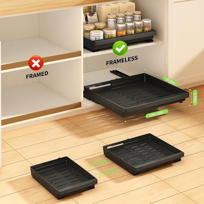 DOMNIU 2 Pack Pull Out Cabinet Organizers Expandable (13''-19''), Plastic Slide Out Drawers for Kitchen, Bathroom, Pantry, Under Sink Storage, Pull Out Drawers Fixed with Adhesive Nano Film (Black)