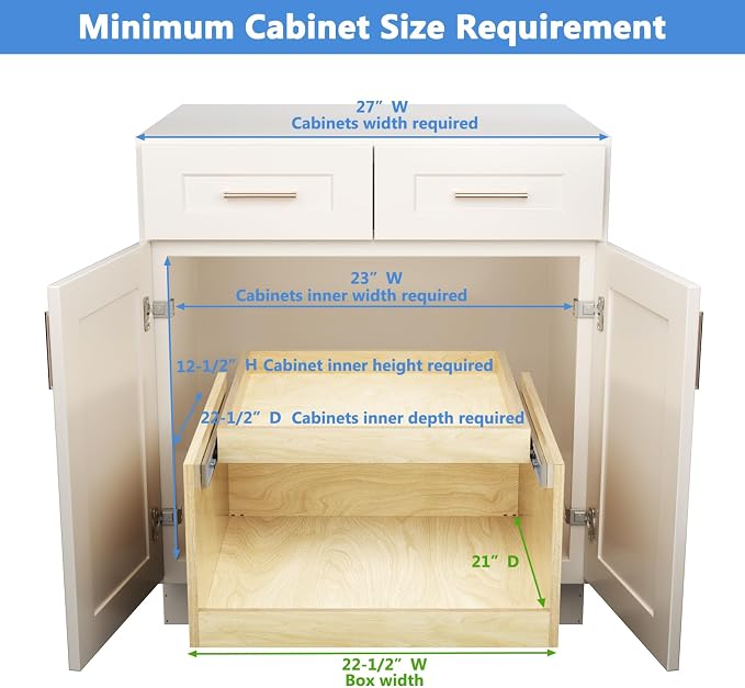 LOVMOR Retractable Double-Drawer Pull Out Cabinet Organizer 22½” W x 21” D Soft Close Cabinet Drawers Slide Out with Full Extension Rail Slides Cabinet Pull Out Shelves for kitchen Cabinets