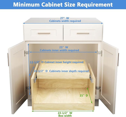 LOVMOR Retractable Double-Drawer Pull Out Cabinet Organizer 22½” W x 21” D Soft Close Cabinet Drawers Slide Out with Full Extension Rail Slides Cabinet Pull Out Shelves for kitchen Cabinets