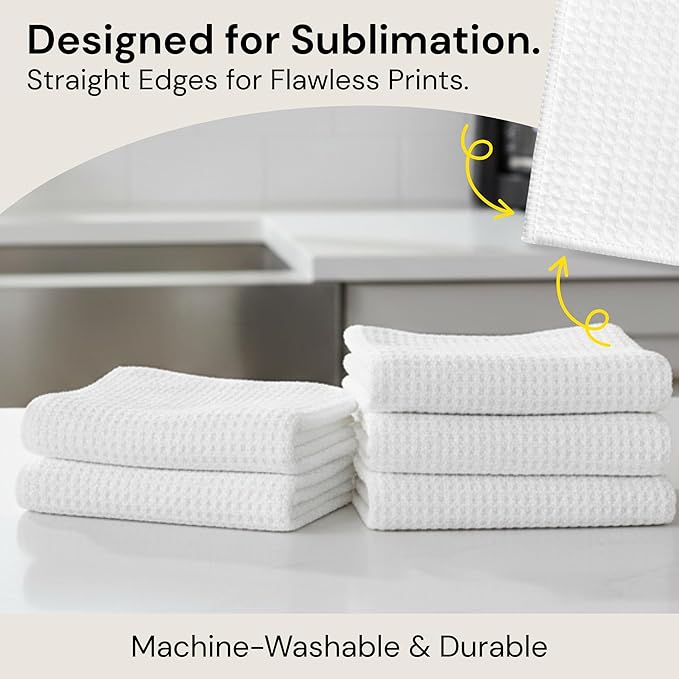 Microfiber Wholesale Sublimation Blanks Towels 16x16 - Premium Waffle Weave Microfiber Towels for Kitchen - Polyester Blanks for Kitchen or Craft Use - 6 Pack