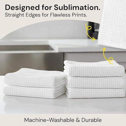 Microfiber Wholesale Sublimation Blanks Towels 16x16 - Premium Waffle Weave Microfiber Towels for Kitchen - Polyester Blanks for Kitchen or Craft Use - 6 Pack