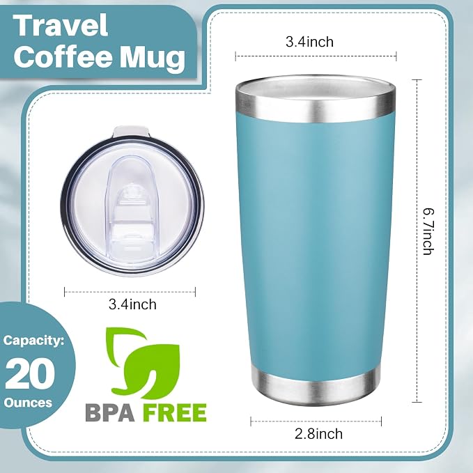 20oz Tumbler with Lid Double Wall Vacuum Insulated Travel Coffee Mug Stainless Steel Thermal Cup Powder Coated Sturdy Coffee Tumbler Bulk for Hot and Cold Beverages (Multicolor-2,6)