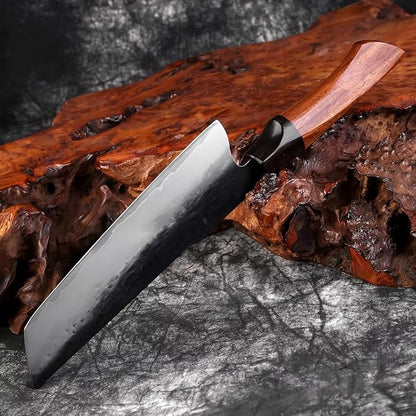 XITUO 7 Inch Nakiri Knife, Japanese Vegetable Cleaver with Ebony Sandalwood Handle, Triple-Layered High Carbon Stainless Steel, Ultra Sharp Professional Chef Knife for Chopping & Slicing